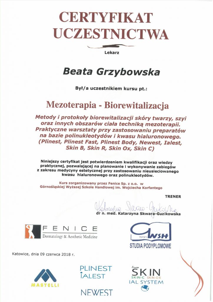 Medycyna Estetyczna - Certyfikat