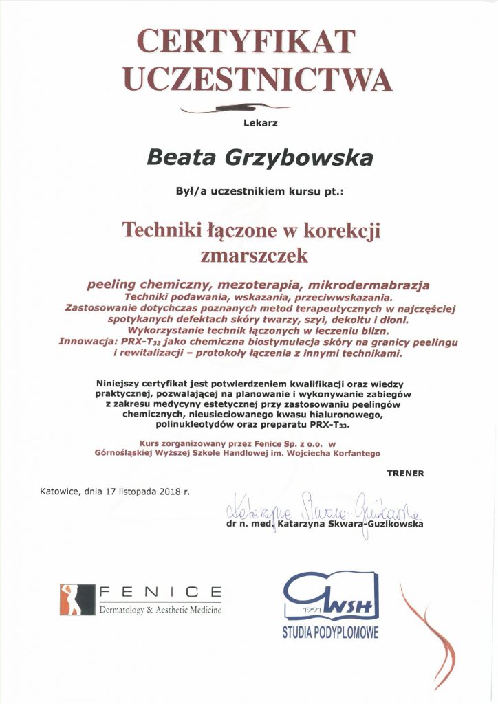 Medycyna Estetyczna - Certyfikat