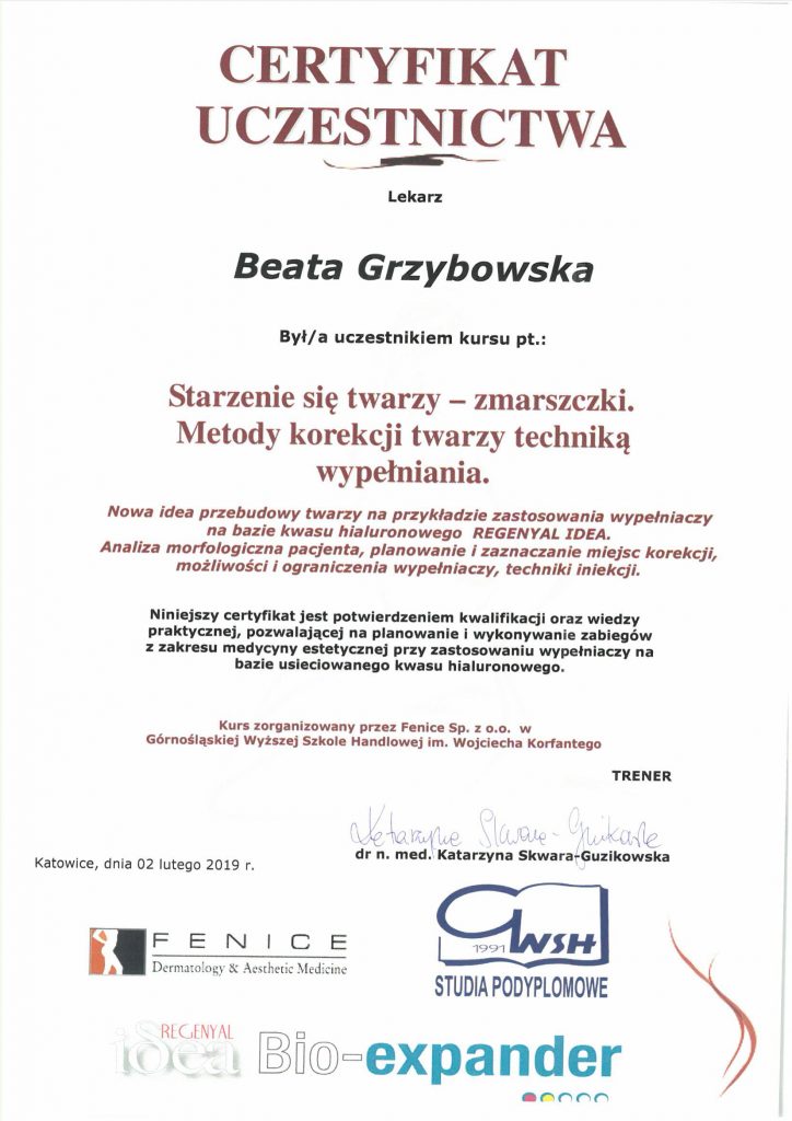 Medycyna Estetyczna - Certyfikat