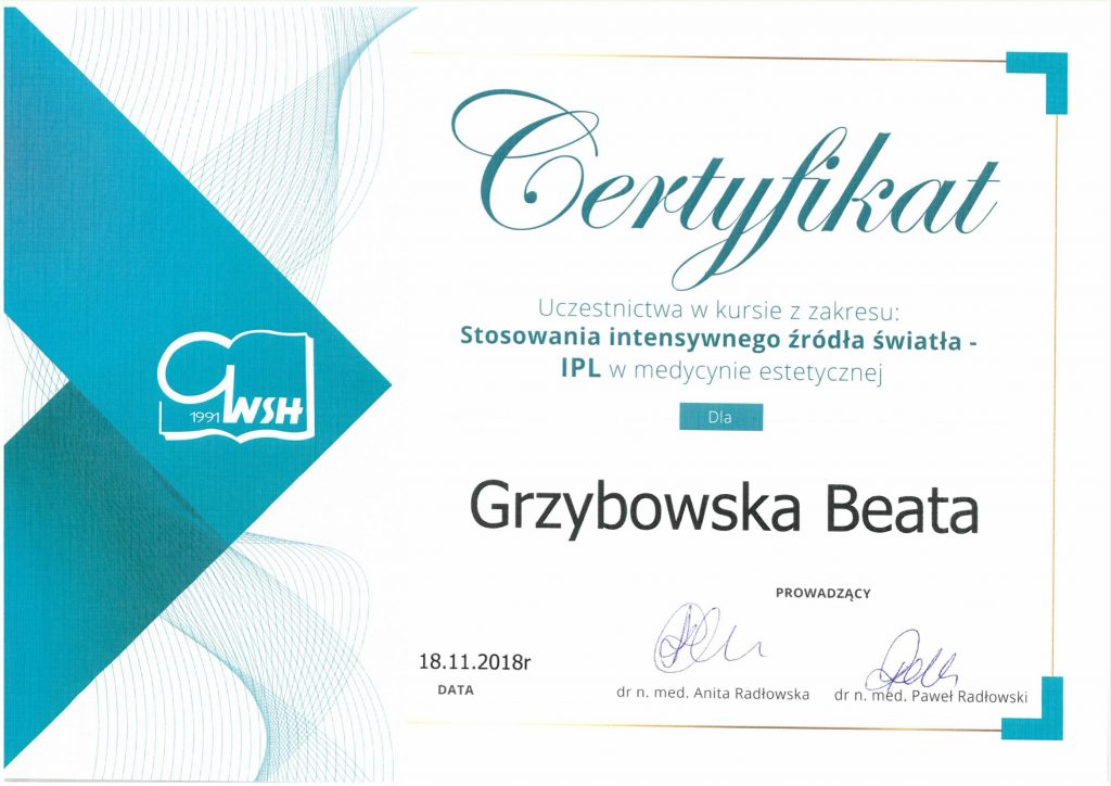 Medycyna Estetyczna - Certyfikat