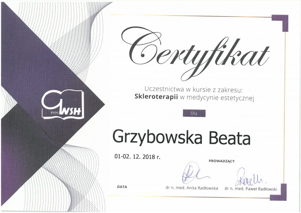 Medycyna Estetyczna - Certyfikat