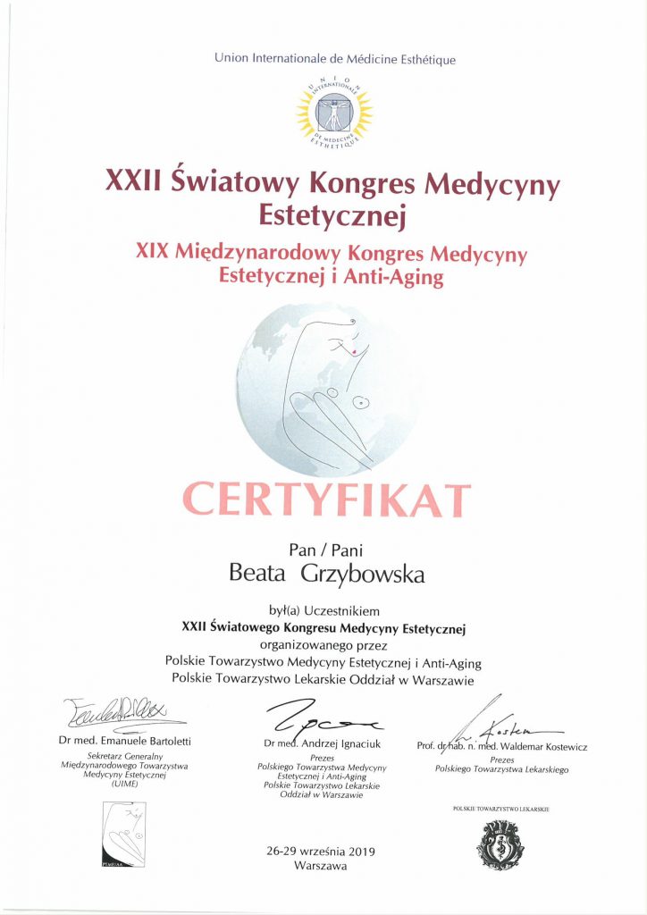 Medycyna Estetyczna - Certyfikat