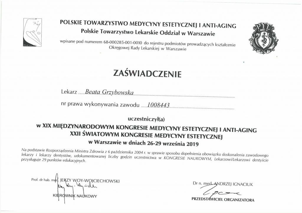 Medycyna Estetyczna - Certyfikat
