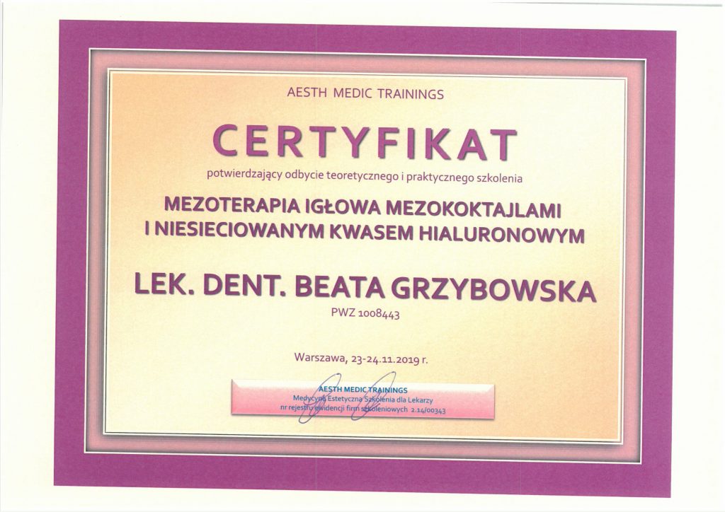 Medycyna Estetyczna - Certyfikat