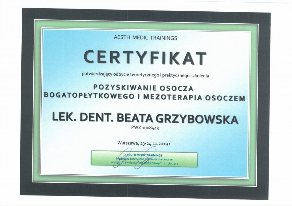 Medycyna Estetyczna - Certyfikat