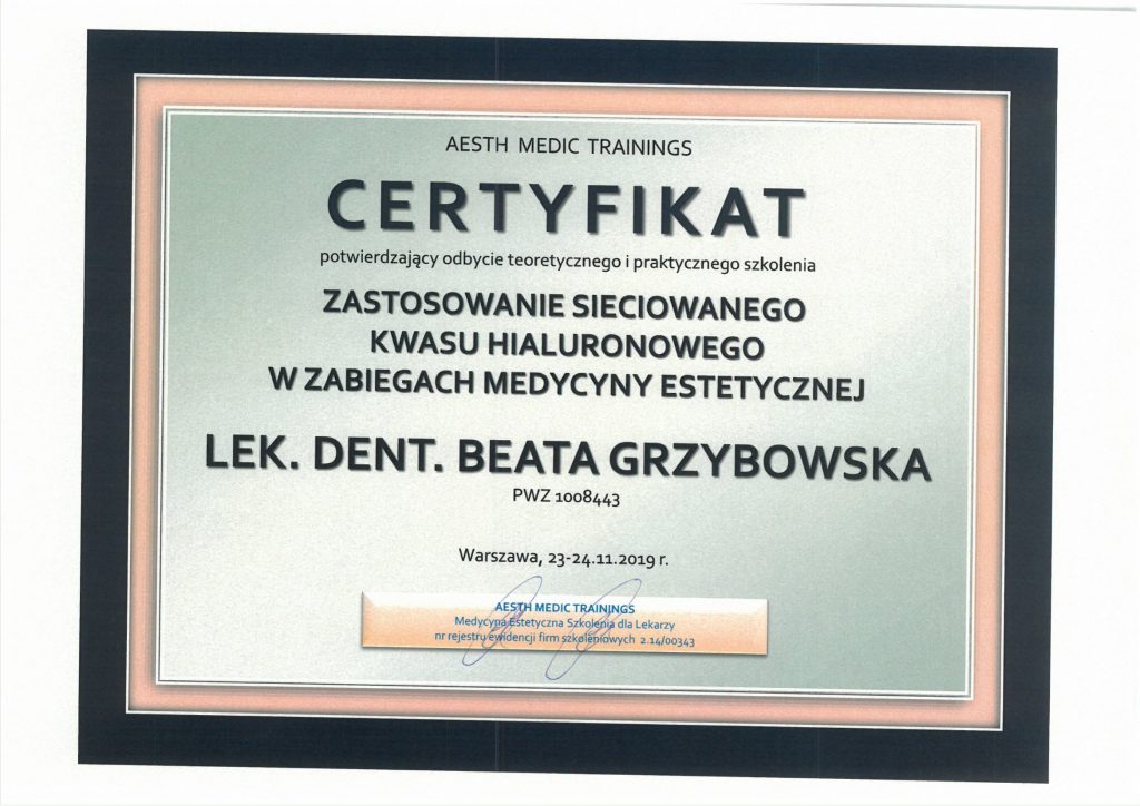 Medycyna Estetyczna - Certyfikat